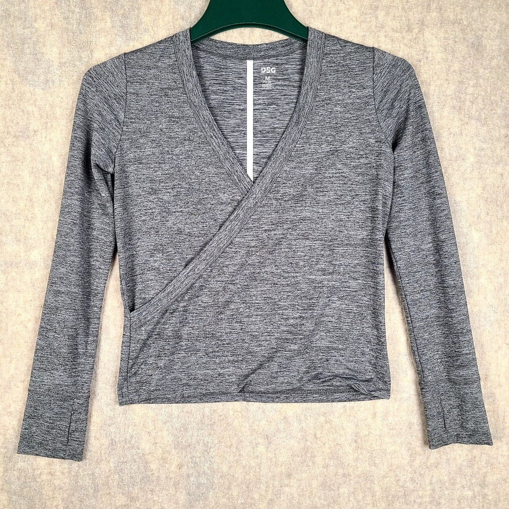 DSG Girls Grey Wrap Top M 10-12 Athletic Dance Workout Long Sleeve DAG10113